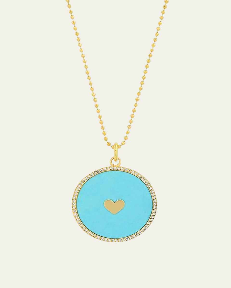 Turquoise Inlay Heart Pendant Necklace with Diamonds